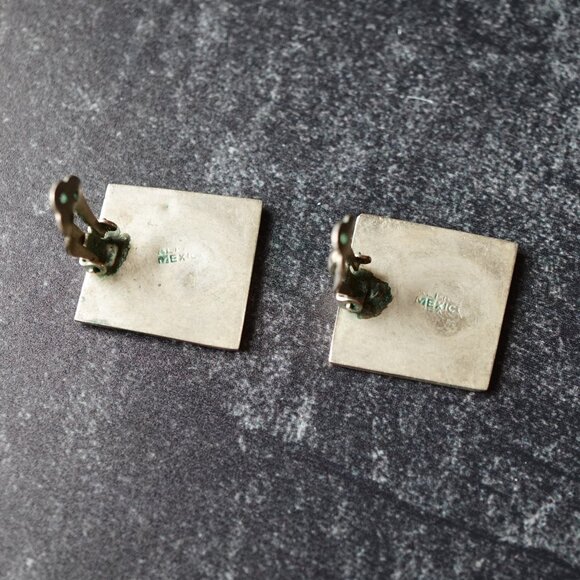 Vintage Taxco Sterling Silver Abalone Square Clip-On Earrings 1970s - Picture 4 of 5